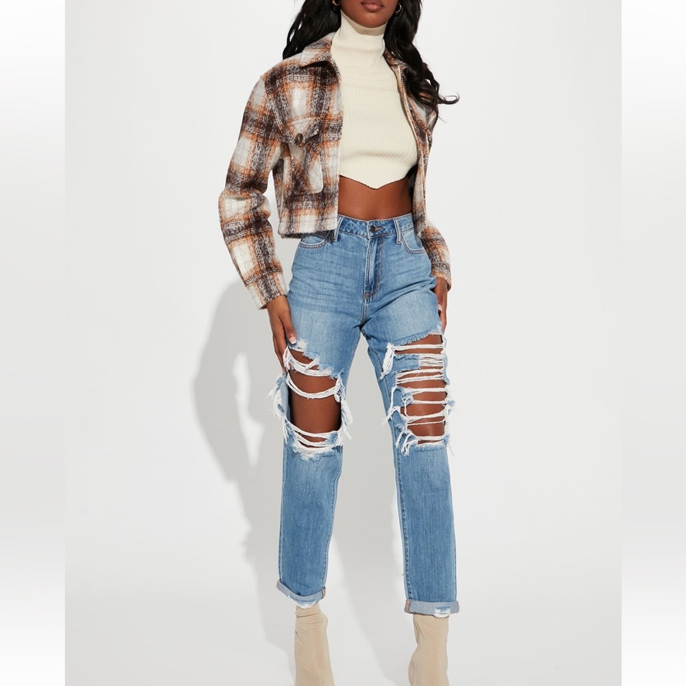 Tall Jax distress high rise boyfriend jeans from Fashion Nova